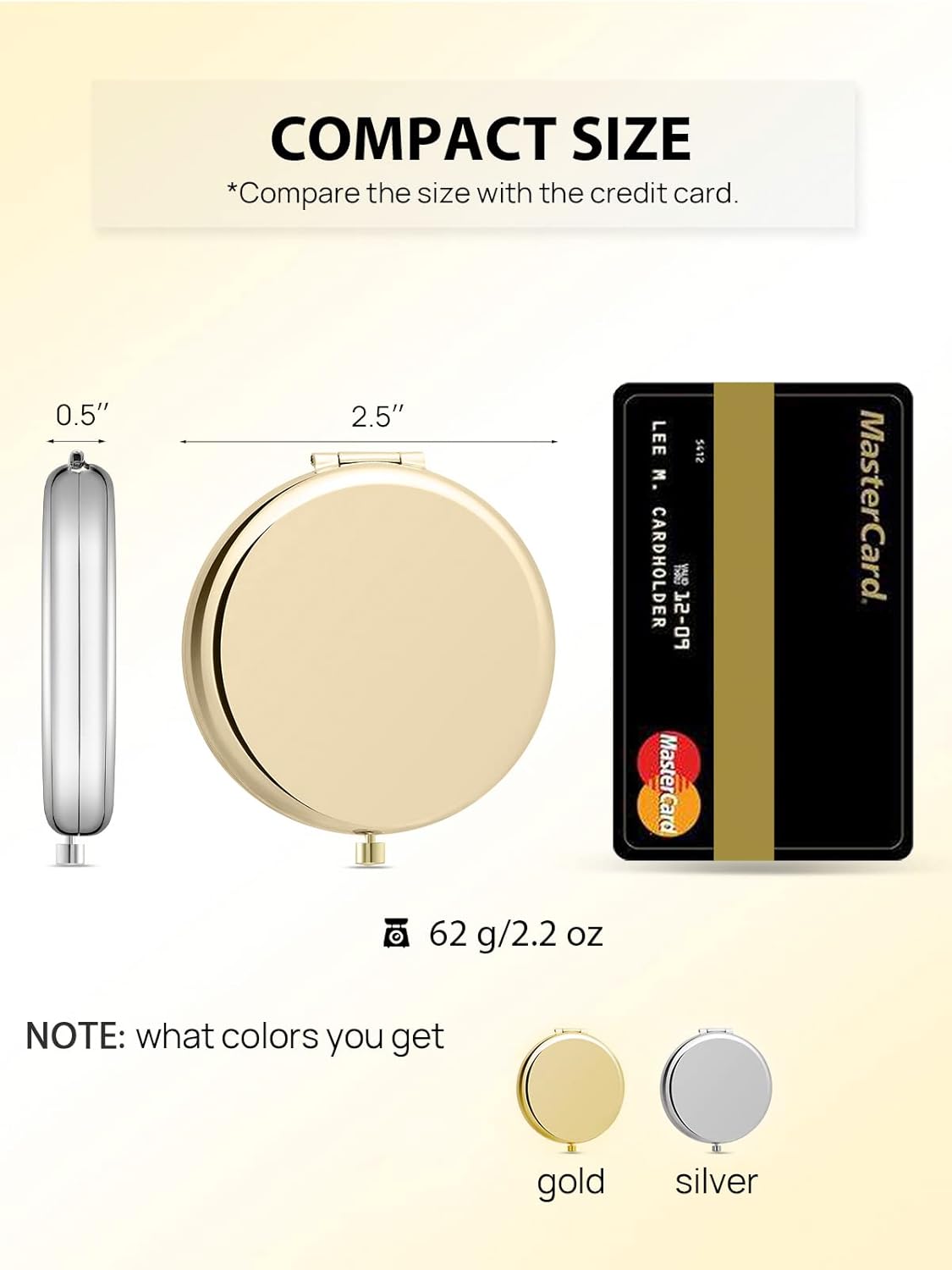 Compact Mirror Bulk, Set of 2 Double-Sided 1X/2X Magnifying Purse Pocket Makeup Mirrors(Round, Gold and Silver)