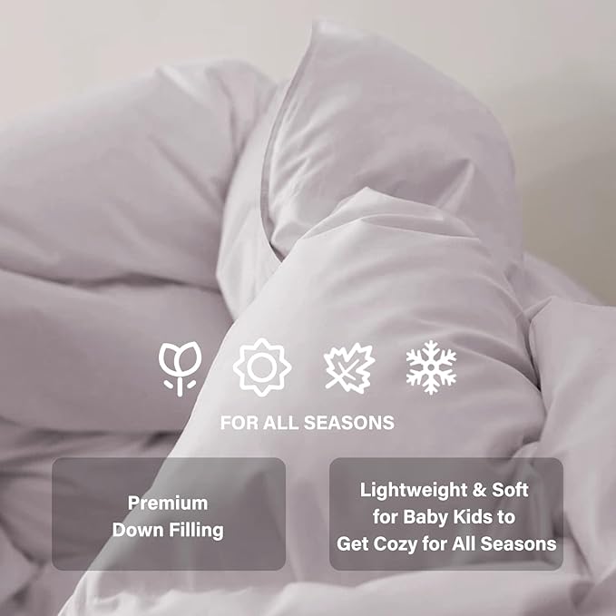 zzlamb Warm Baby Quilt Crib Comforter Small Duvet Insert, Toddler Down Comforter Kids Crib Blanket, Lightweight Soft Brushed Noiseless Shell Down Proof Machine Washable, Misty Grey 41x48in