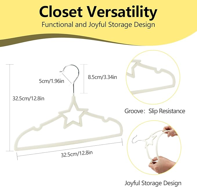 GoodtoU Baby Hangers, 50 Pack Kids Velvet Hangers for Closet Baby Felt Hanger for Toddler Infant Nursery Child Small Children (12.8 x 8.54, Star)