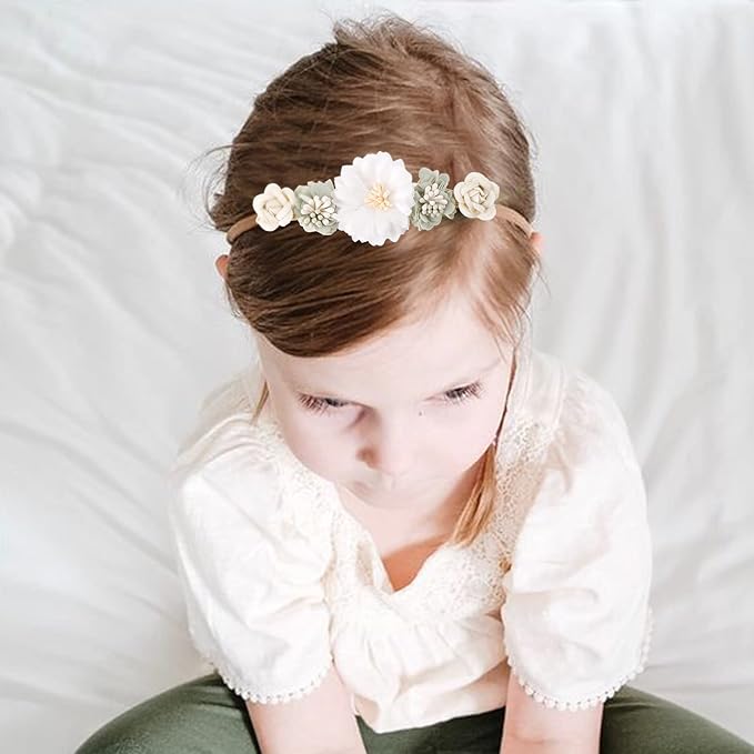 cherrboll 3pcs Baby Girl Headbands Flowers, Super Soft & Stretchy Nylon Floral Hairbands for Newborn Toddler
