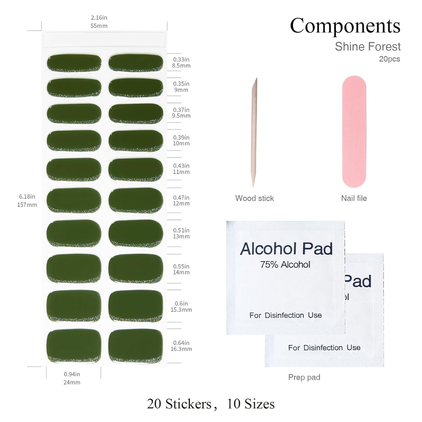 Semi Cured Gel Nail Strips, 20 PCS Gel Nail Stickers Work with UV Light, Salon Quality & Easy to Use - Shine Forest