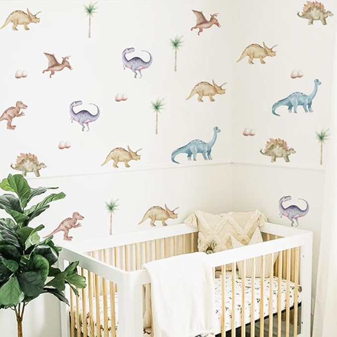 YouRfocus Dinosaur Wall Decals, Animal Boys Bedroom Wall Stickers 48 Decals, Removable Decor Peel and Stick Nursery Kids Room Playroom Vinyl Murals DIY Decorations (6 Sheets)