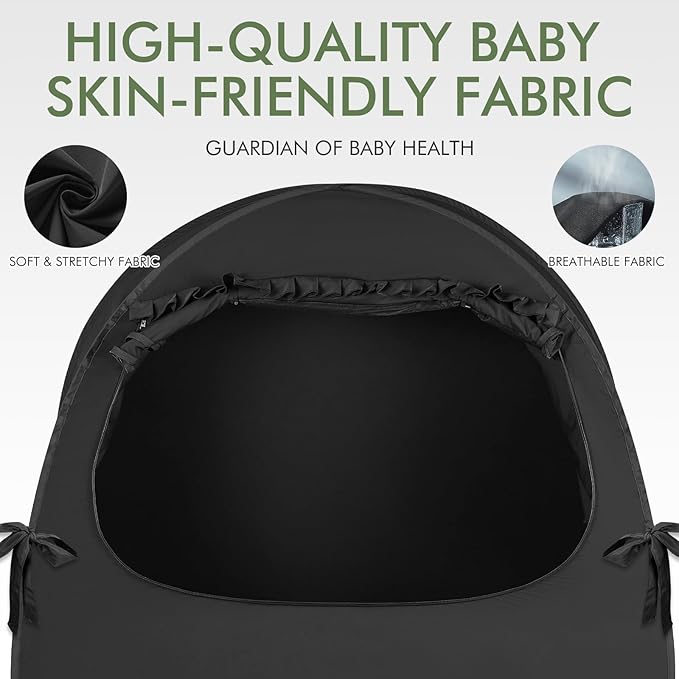 Crib Blackout Tent for Pack N Play, Pop Up Travel Crib Blackout Cover Canopy, Breathable Baby Sleep Pod with Safe Bottom Design, Blocks 70% Light
