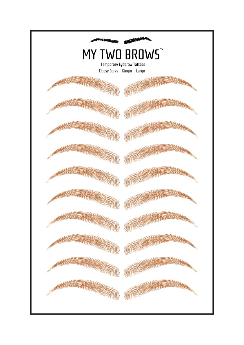 (10 pairs) Ginger Temporary Eyebrow Tattoo - Large Size - Waterproof & Smudgeproof - Classy Curve Style Eyebrow Stickers - Sheet Lasts up to 30 Days - Won't Work on Existing Brows