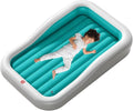 QPAU Inflatable Toddler Travel Bed with 3-Sided Safety Bumpers, Extra Large Kids Air Mattress, Includes Detachable Mattress, Portable for Camping, Travel, Home Use (Cyan)
