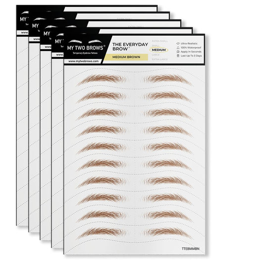 50 Pairs Medium Brown Temporary Eyebrow Tattoos, Waterproof and Smudge-Proof Medium Everyday Style Realistic Eyebrow Stickers for Men & Women, Easy to Apply, Won't Work on Existing Brows