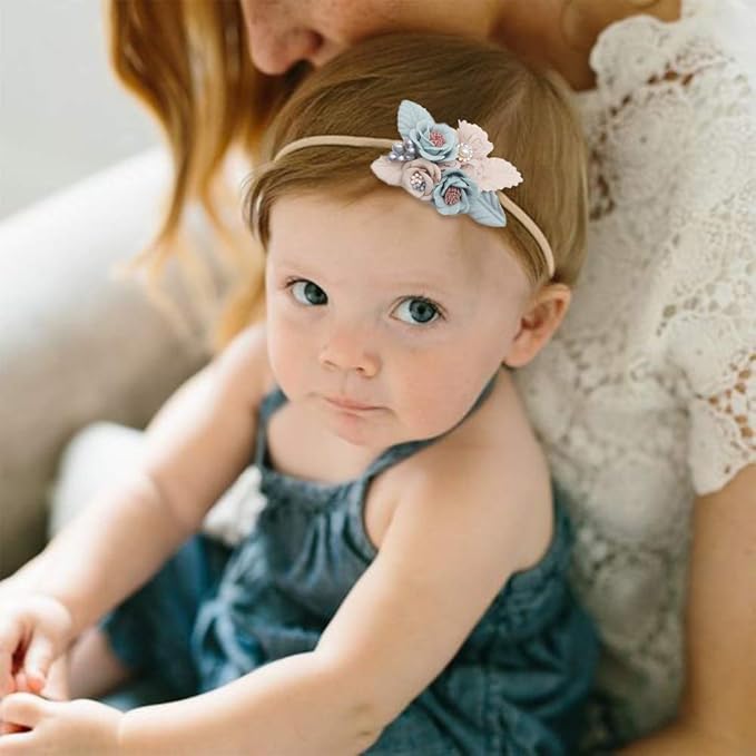 cherrboll 4pcs Baby Girl Headbands Flowers, Super Soft & Stretchy Nylon Floral Hairbands for Newborn Toddler