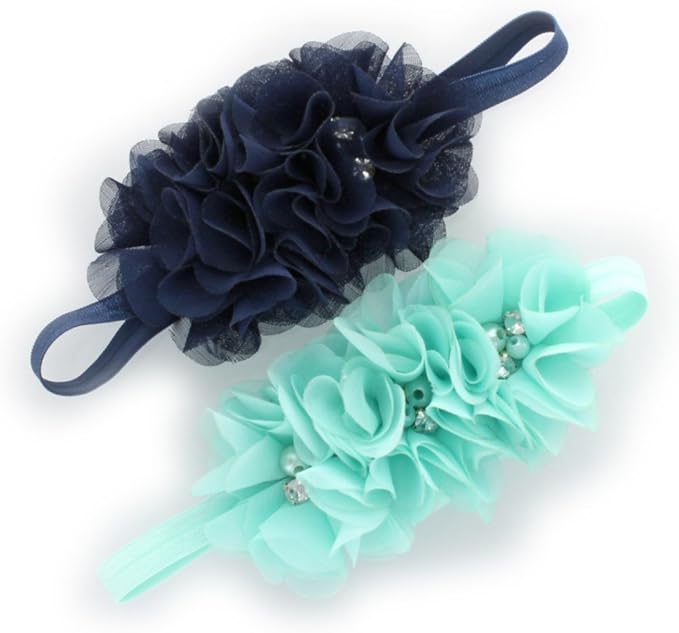 My Lello Flower Headbands Baby - Girls - Toddler Fabric Beaded Stretchy Elastic Pair