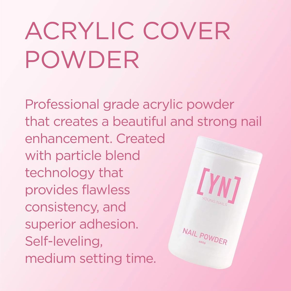 Young Nails Acrylic Cover Powder - Self-Leveling Acrylic Nail Powder, Clear Nude Pink White Acrylic Powder for Nail Extenstion, Professional Grade, Superior Adhesion, Color - Cherry Blossom, 660g