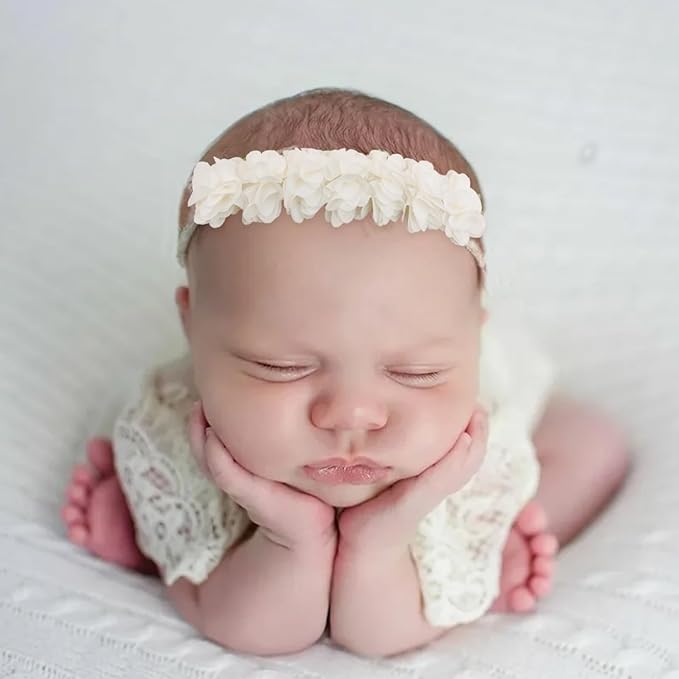 cherrboll 3pcs Baby Girl Headbands Flowers, Super Soft & Stretchy Nylon Floral Hairbands for Newborn Toddler