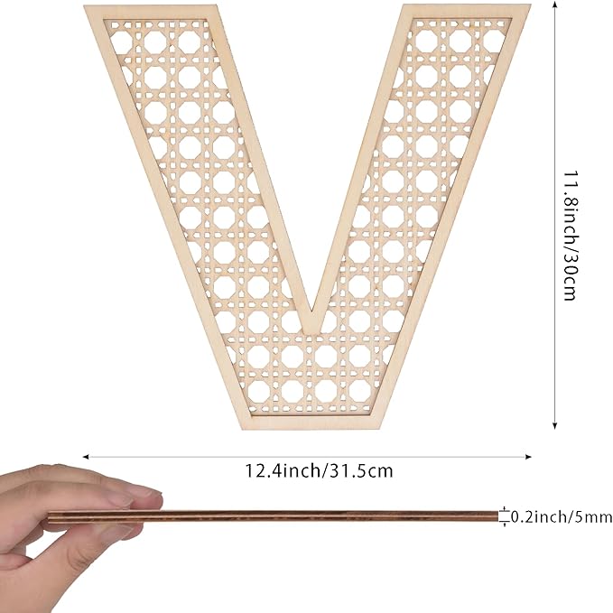 Large Boho Wooden Rattan Letters 12 inch for Nursery Decor Wood Letter V Wall Decors for Baby Girl Boy Bedroom Home Rustic Name Sign Birthday Wedding Decorative Letters