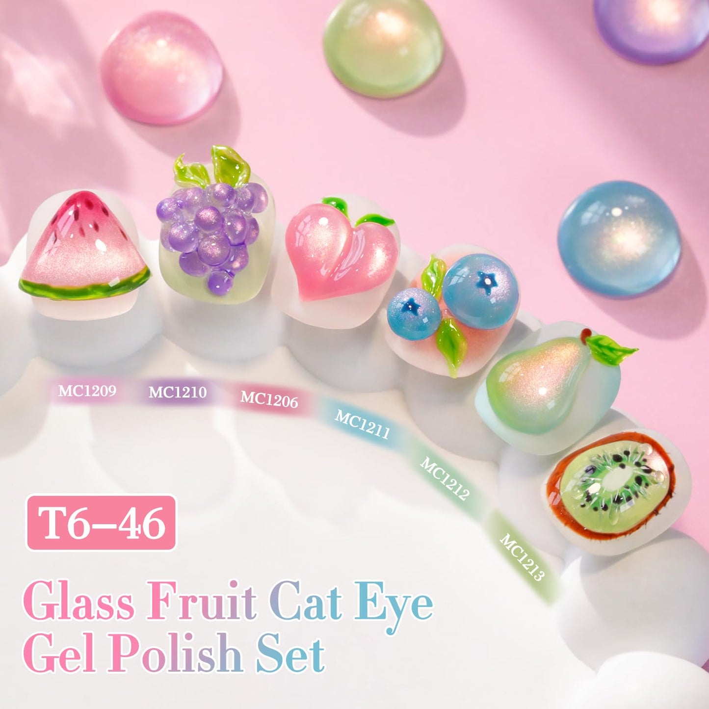 Double Rhythm Cat Eye Gel Nail Polish Set of 6 Same Color Same Bottle 0.5 Oz Shimmer Glitter with Magnet Holographic Reflective Magnetic UV Nail Polish Kit at Home (Rose Green Pink Purple-T6-46)