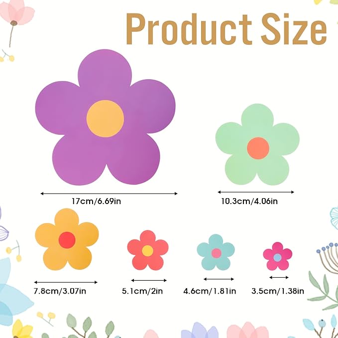 9 Sheets Colorful Daisy Wall Stickers, Removable Flowers Self-Adhesive Sticker, Cute PVC Floral Wall Decor, Aesthetic Gift for Girls Teen Nursery Bedroom Dorm Kindergarten