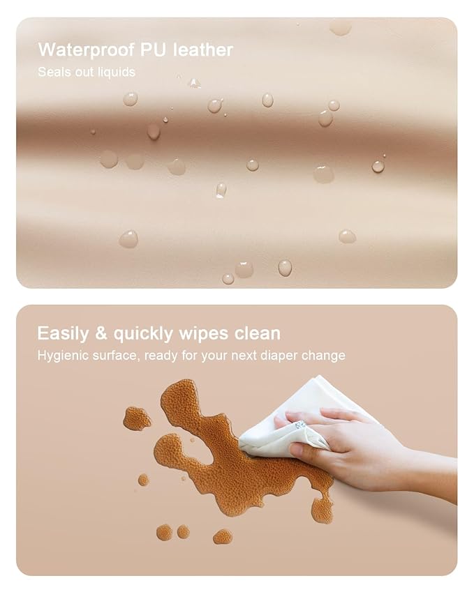YACODAVO Wipeable Baby Changing Pad for Dresser and Table, Cozy Diaper Changing Pad with Waterproof & Wipe-Clean Leather Cover, Standard Size (31.5" L x 15.8" W), Light Brown
