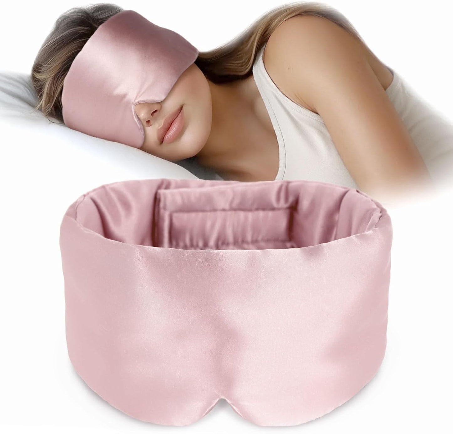 Silk Sleep Mask Soft Pressureless: 100% Mulberry Silk for Eye Skin Anti Wrinkles, Large Size for Total Blackout, Adjustable Wide Velcro Ear Cover