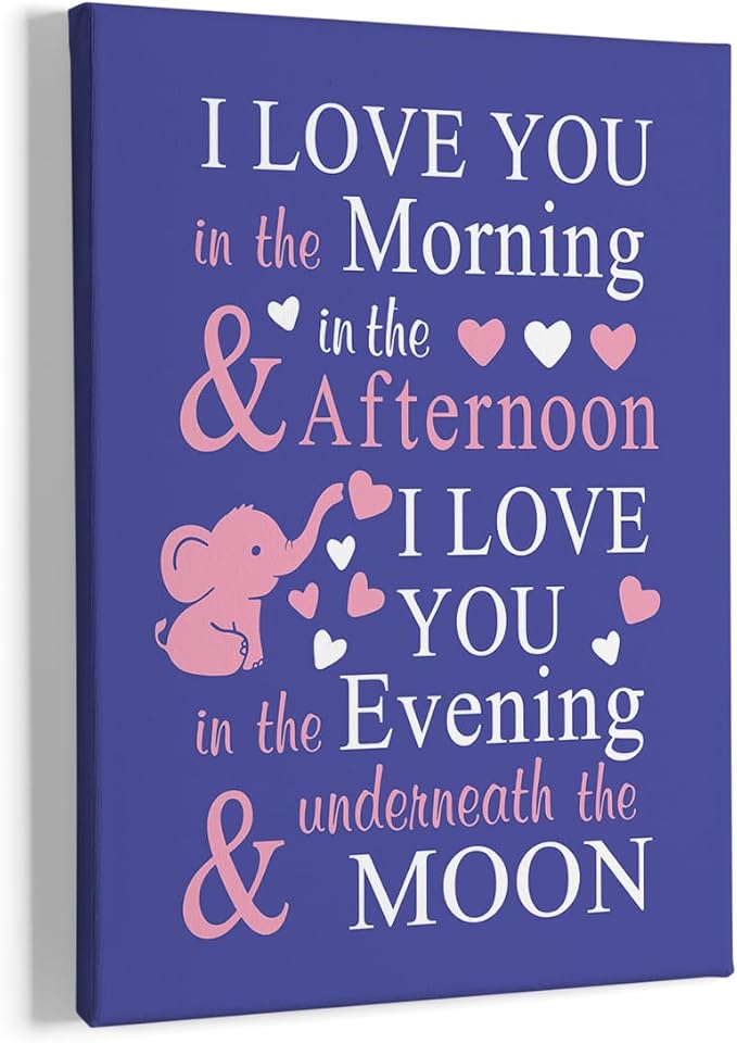 HIWX Baby Elephant Nursery Decor - I Love You In The Morning Sign Framed Canvas Painting Wall Art Decor For Room Bedroom 11x14 (Deep Purple)