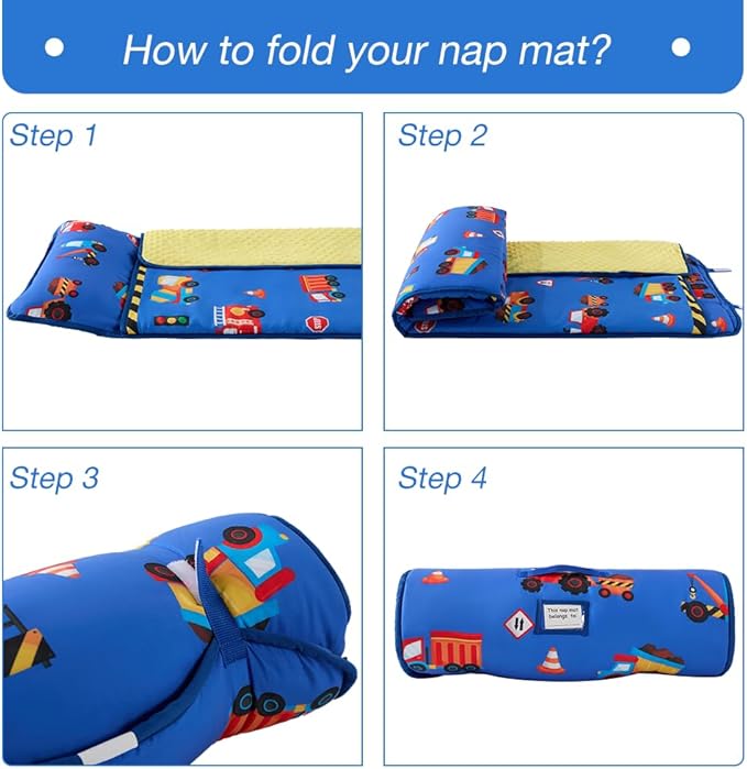 beeweed Toddler Nap Mat, Rollup Design Kid Sleeping Mat with Removable Pillow & Minky Blanket, Toddler Sleeping Bag for Daycare Preschool Travel Camping