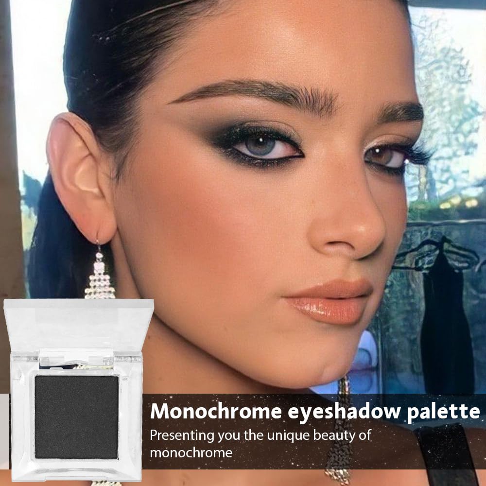 Single Nude Black Matte Eyeshadow,Intense Monochrome Eye Shadow,Apply Makeup Easily,Matte Pressed Powder Single Eyeshadow,24 Hour Eye Makeup Longwear Waterproof