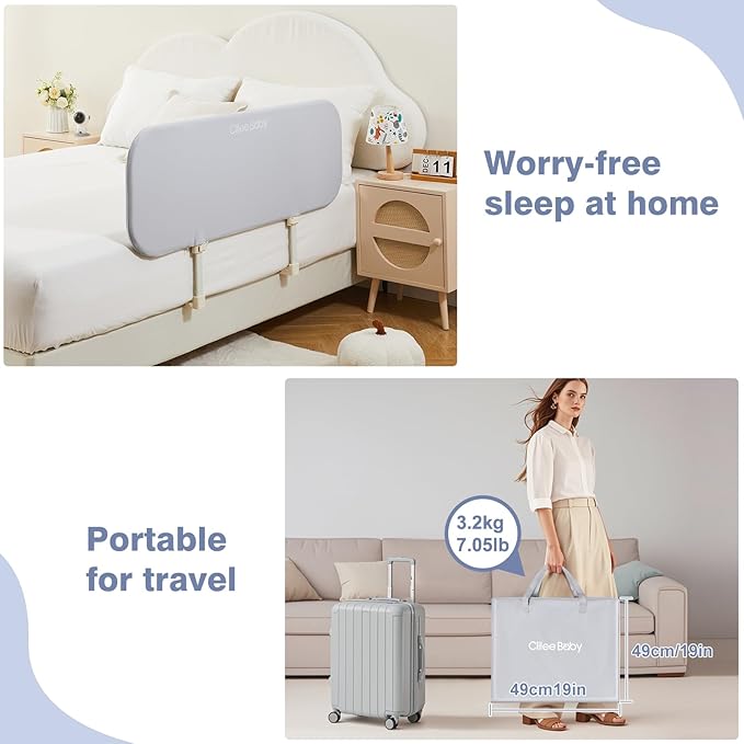 Ciilee Baby Bed Rail for Toddlers Portable Travel Kids Beds Guard Rails for Queen Bed Foldable Children Side Railing for Twin Beds Adjustable Bedrail Barandas para Camas de Niños（Grey,32in