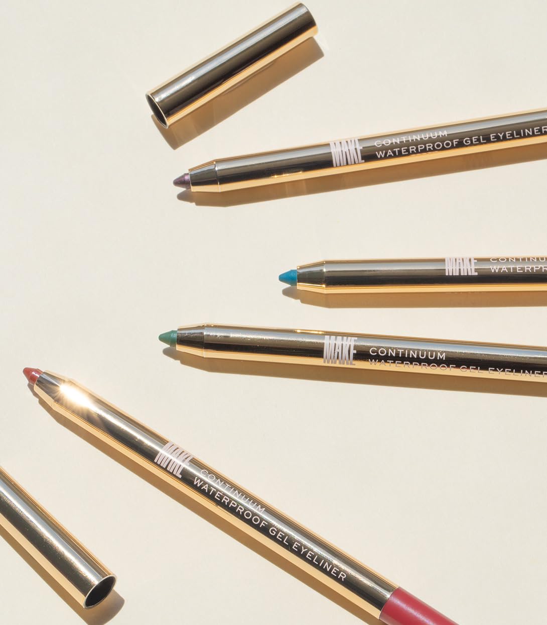 MAKE Beauty Continuum Waterproof Gel Eyeliner Pencil. Creamy, Pigmented Multi-Use, including Waterline with Built-in Sharpener and Blending Brush. Smudge-Proof Makeup. Shade - Celestial, Champagne