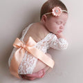 Newborn Girl Photography Outfits, Backless Lace Romper with Flower Headband Photo Props, Baby Girl Photoshoot Outfits