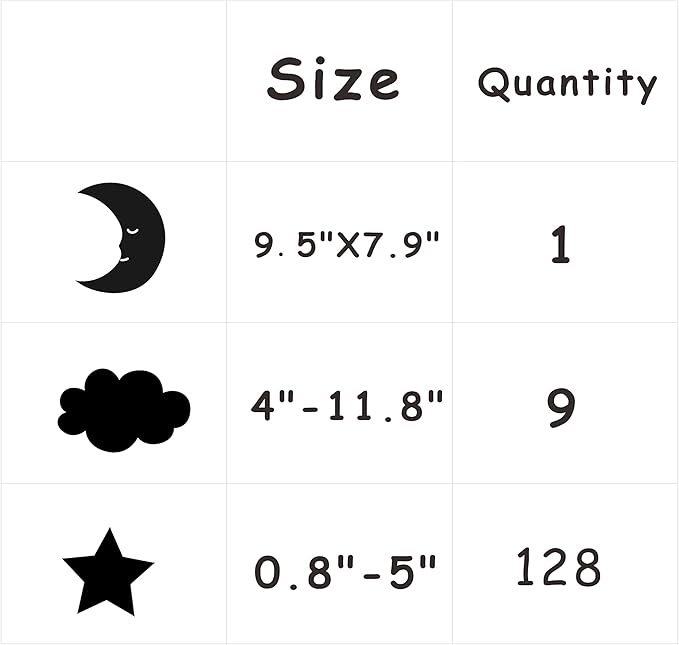 Crescent Moon Stars and Clouds Wall Decals Moon and Stars Nursery Wall Stickers Starry Sky Playroom Decor Kids Rooms Mural Kids Room Wall Art Y59 (White)