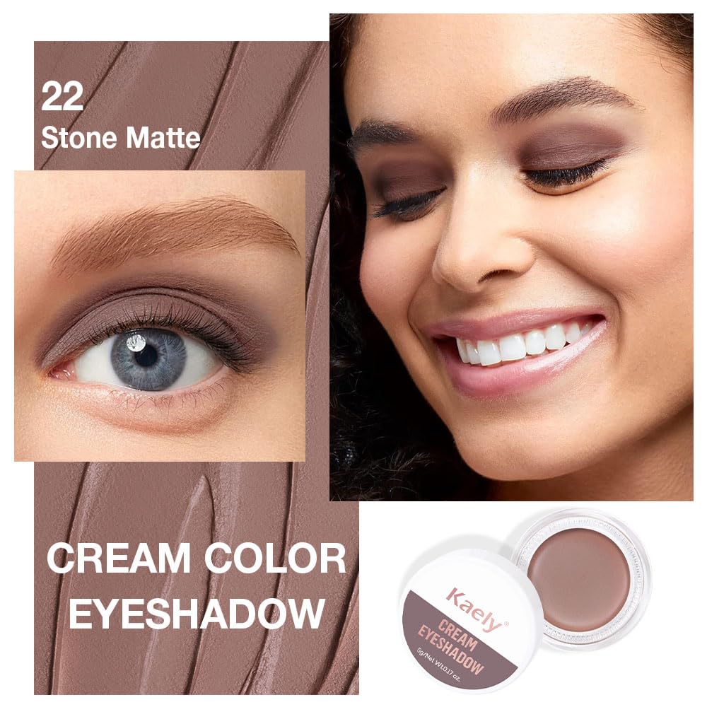 Kaely Single Cream Eyeshadow Pot, Stone Matte Eye Shadow for Older Women High Pigmented Waterproof, Natural Eyeshadow Palette Makeup Brightener, sombras en crema para ojos, Blendable, 22
