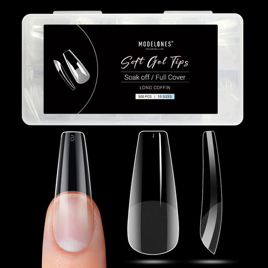 Modelones Long Coffin Nail Tips - 500Pcs Pre-shaped Half Matte Full Cover Fake Nails Gel Tips Acrylic Press on Manicure Extension DIY 10 Sizes