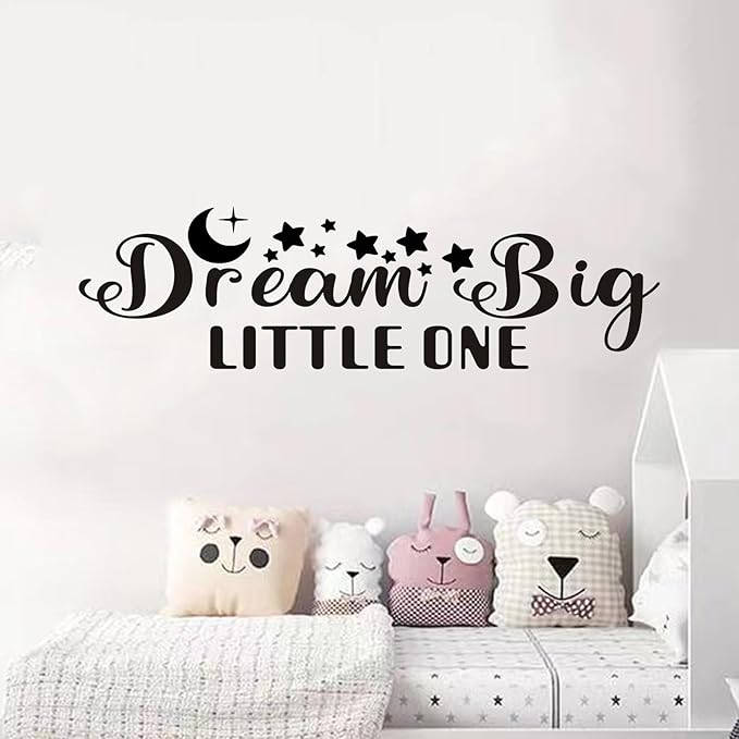 Kids Quotes Wall Decals for Nursery: Baby Inspirational Positive Moon Stars Vinyl Art Wall Stickers - Bedroom Playroom School Wall Decor - Dream Big Little One 35" X 9.8"