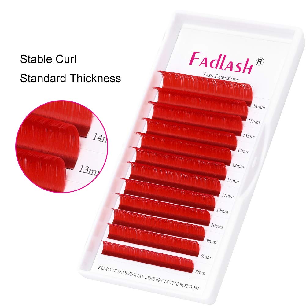 Colored Lash Extension Easy Fan Volume Lashes C Curl Self Blooming Lash Extensions Matte Rapid Volume Eyelashes Extension (Red Color 0.07-C, 8-14mm)