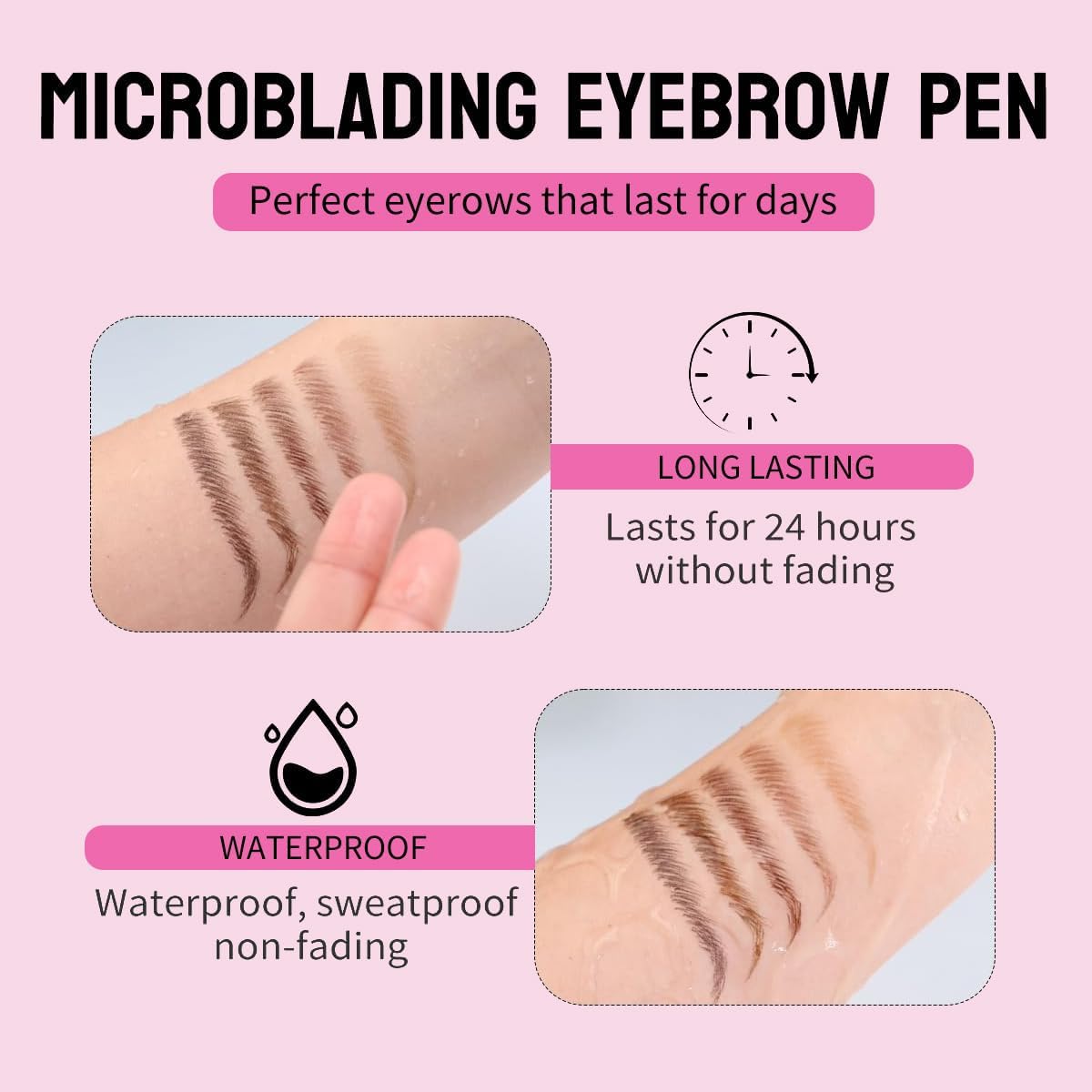 Microblading Eyebrow Pencils for Women - Eyebrow Pen 2-in-1 Dual-Ended Eye Brow Pencil with Precise 2-Fork-Tip & Brush-Tip Waterproof Eyebrow Pen for Hair-Like Brows, Last All Day, Dark Brown