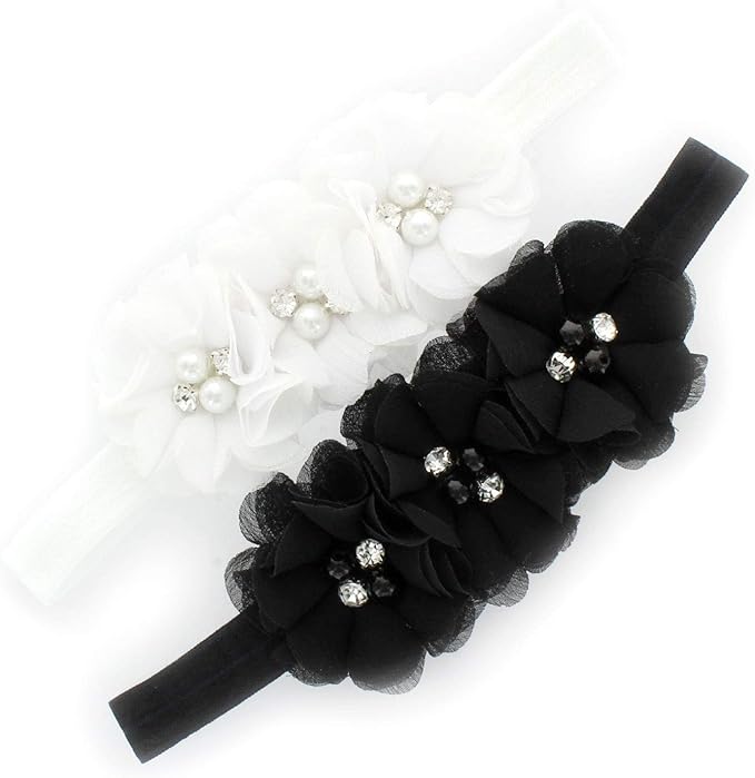 My Lello Flower Headbands Baby - Girls - Toddler Fabric Beaded Stretchy Elastic Pair