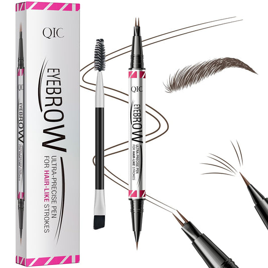 Eyebrow Pencils for Women, 2-in-1 Dual-Ended Microblading Eyebrow Pencil Waterproof with 2 Fork Tip and Spoolie Brush for Hair-Like Natural Brows Eyebrow pen, Non-Dry, Last All-Day (Dark Brown)