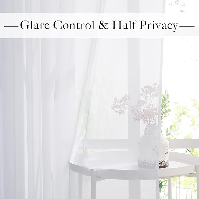 RYB HOME Sheer Curtains Panels Bedroom Window, Grommet Solid White Voile Drapes for Living Room Kitchen Home Office, Privacy Sheer Light & Airy, Wide 54 inch x Long 63 inch per Panel, 4 Pcs