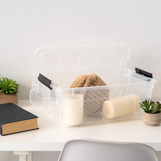 IRIS USA 13 QT Plastic Storage Box with Lid and Latches - 6 Pack - BPA-Free, See-Through Organizing Solution, Durable Nestable Stackable Containers, Secure Pull Handle - Clear