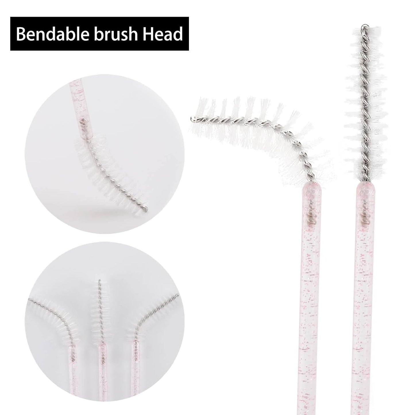 Tbestmax 300 Pcs Disposable Spoolies, Mascara Wand Eyelashes Brushes Applicator for Eyebrow Eye Lash Extension Pink Stick White Head