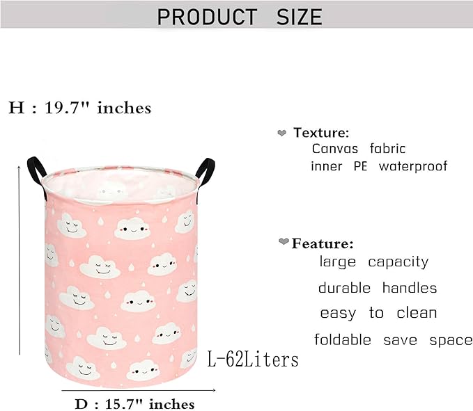 KUNRO Round Laundry Basket Hamper Kids Toys and Clothes Storage Basket Children Gift Basket Baby Toy Organizer Bins for Room Decor (Smile)