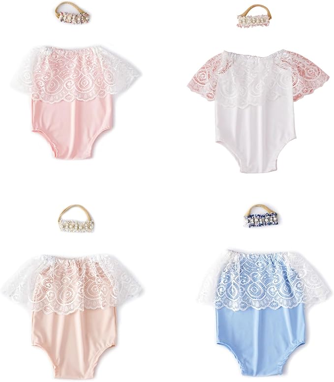 1 Set Newborns Photography Props Baby Girls Romper With Matching Headband Hairband Outfits For Photoshoots Photography Studio Props