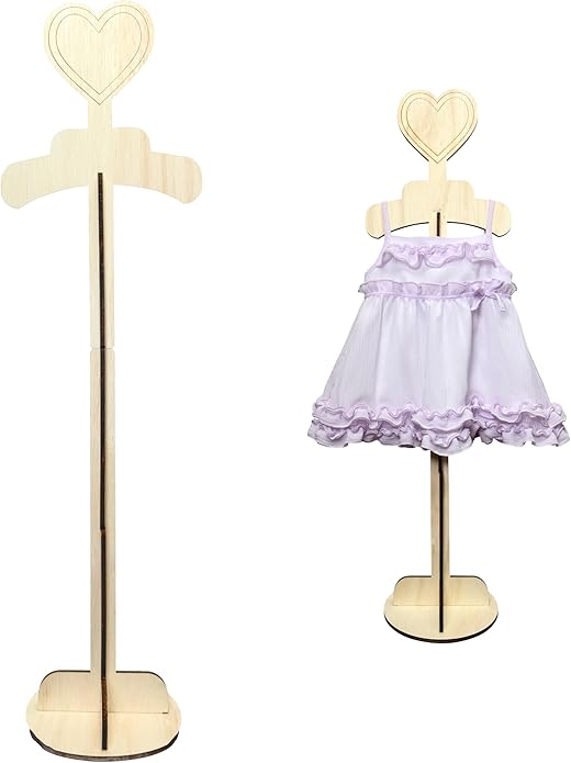 Lumber Reveal USA Baby Clothes Display Stand Personalized Baby Shower Centerpiece or Baby Doll Display | Adjustable Height, Heart-Topped Dress Hanger