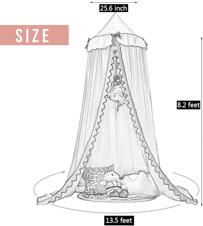 Kertnic Bed Canopy for Girls, Ruffled Soft Pink Princess Canopy Dreamy Bow Decor, Bed Canopies for Kids Room, Hanging Canopy Bedding Drapes Toddler Reading Nook Play Tent (Red Bean)