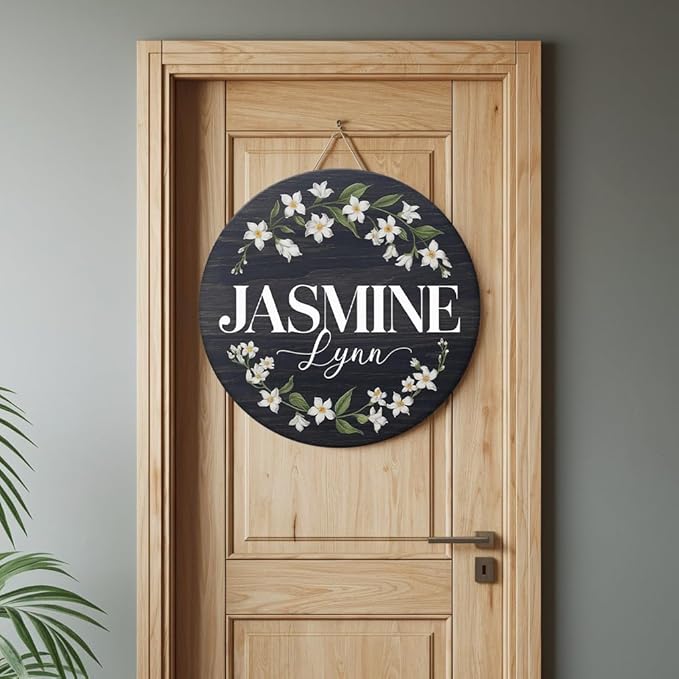 Personalized Name Sign for Nursery, Jasmine Sign for Baby Door Decor, Newborn Gifts for Baby Girl, Girls Nursery Wall Bedroom Decorations, Mother's Day Gifts for New Mom Dad Gift