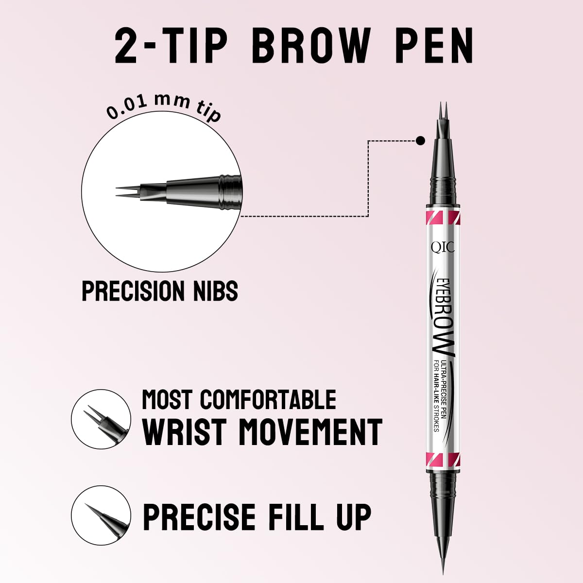 2 Pack Eyebrow Pen, Brow Pencil 2-in-1 Dual-Ended Microblading Eyebrow Pencil with 2-Fork-Tip and Precise Brush-Tip, Waterproof Long Lasting Eyebrow Pen for Natural Hair-Like Brows(Light Brown*2)
