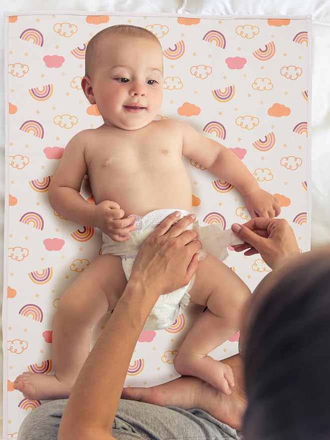 Vegan Leather Baby Changing Mat - Wipeable Portable Changing Pad, Foldable Travel Changing Mat for Baby, Newborns Toddlers Shower Gifts (Rainbow,20"*28")