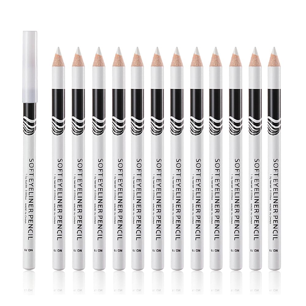 12Pcs Wooden Hard-Core White Eyebrow Pencils, Eyebrow and Eyeliner Pencils, Long Lasting Waterproof and Sweat-Proof, Easy to Color,Beginner Makeup Eyebrow Penci,Create a Natural Brow Makeup
