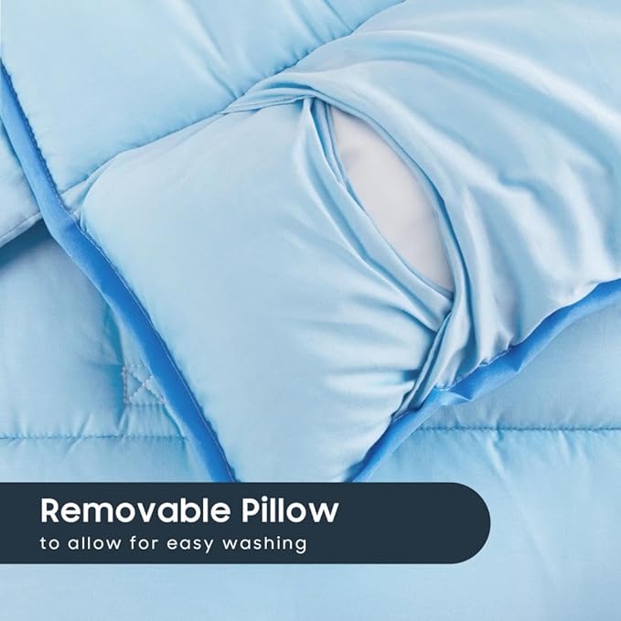 Wake In Cloud - Toddler Nap Mat with Pillow and Blanket, for Kids Boys Girls in Kindergarten Daycare Preschool Pre K, Roll Up Sleeping Bag, Solid Color, Light Blue, Standard