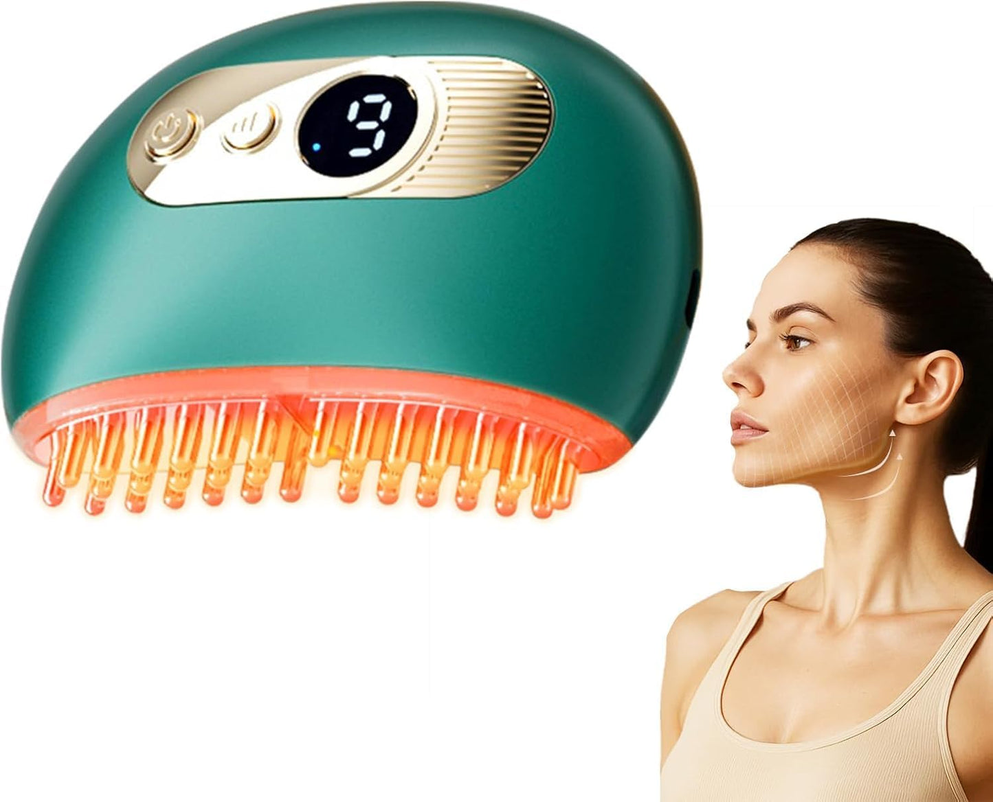 Lymphatic Contour Face Brush – Face Massager for Lymphatic Drainage, Double Chin Reducer, and Facial Sculpting – Gentle Vibrating Lymphatic Drainage Tool for Jawline & Puffiness - Green