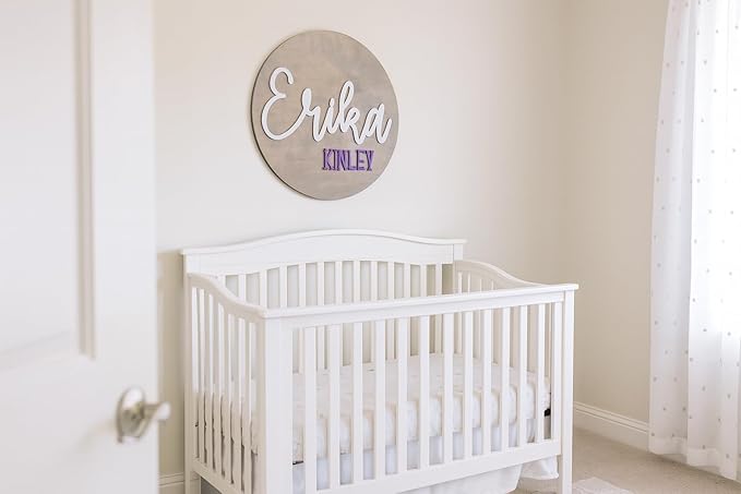 Custom Round Nusery Name Sign, Personalized 3D Baby Name Announcement Sign, Personalized Wooden Wall Plaque, 3D Wall Art for Children & Kids Rooms, Family Name Signs, 30 Colors (Design 8)
