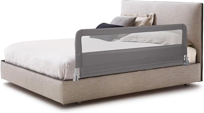 HONEY JOY Bed Rail for Toddlers, 59-in Extra Long, Portable Safety Bed Guardrail w/Double Safety Child Lock, Foldable Baby Bed Rail Guard, Fit King & Queen Full Twin Size Bed Mattress (1 Pack, Gray)
