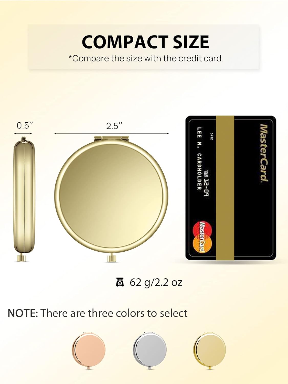 Compact Mirror Bulk, Set of 2 Double-Sided 1X/2X Magnifying Purse Pocket Makeup Mirrors(Round, Gold)