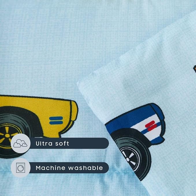 Wake In Cloud - Toddler Nap Mat with Pillow and Blanket, for Kids Boys Ages 3 Plus in Kindergarten Daycare Preschool, Roll Up Sleeping Bag, Race Cars Vehicles